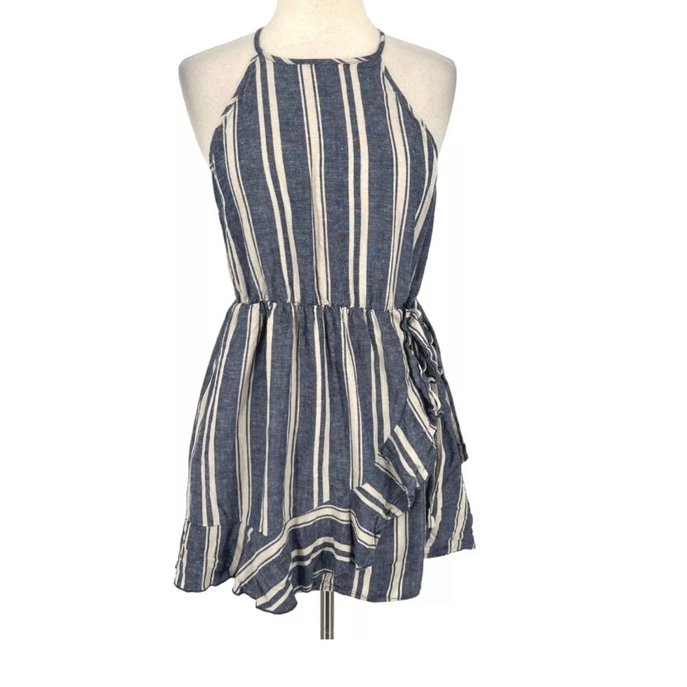 Speechless Striped Halter Ruffle Mini Dress White Blue Size XXL